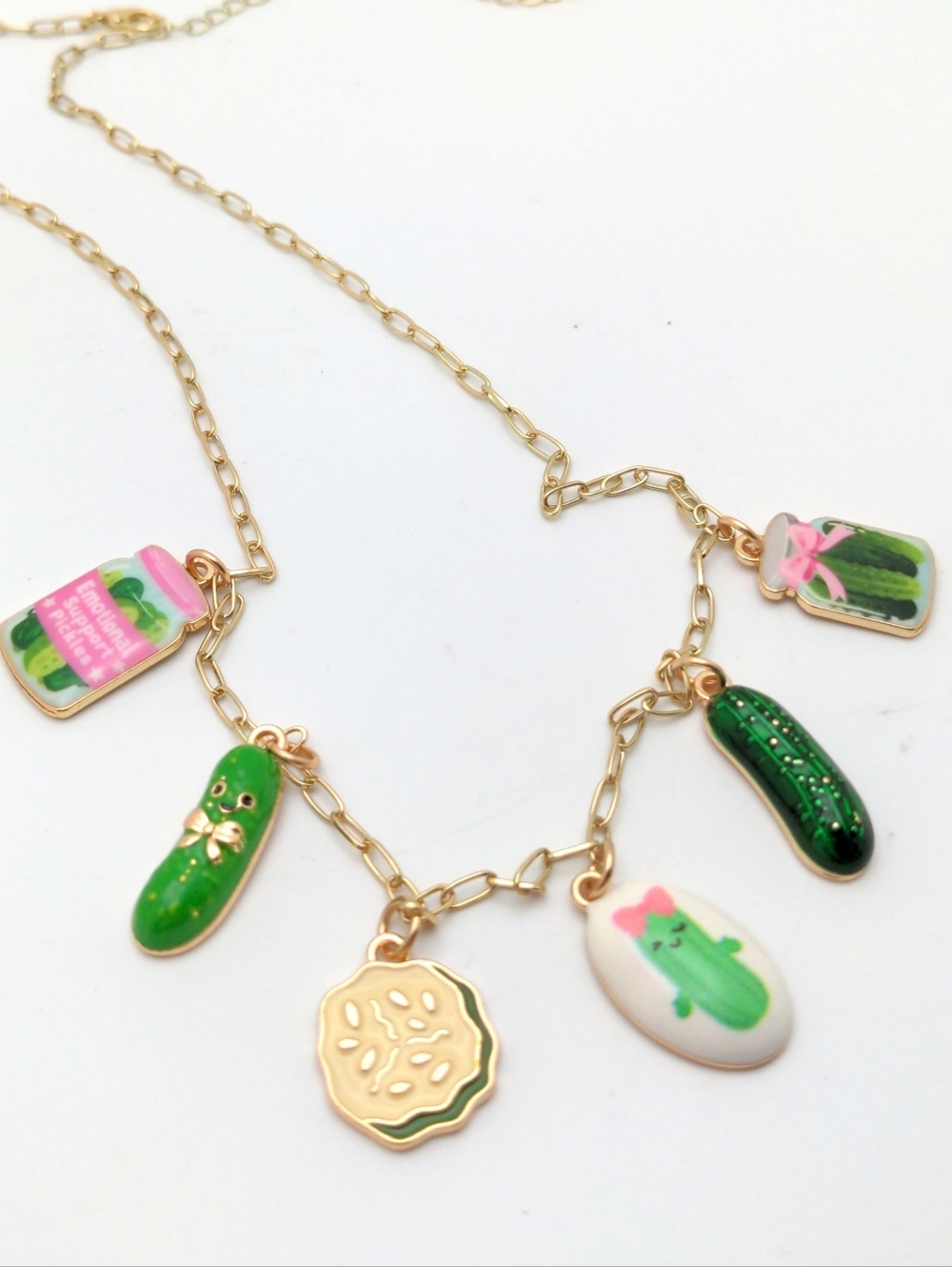 381MIDALANE Handcrafted Pickle Charm Necklace In Gold & Green